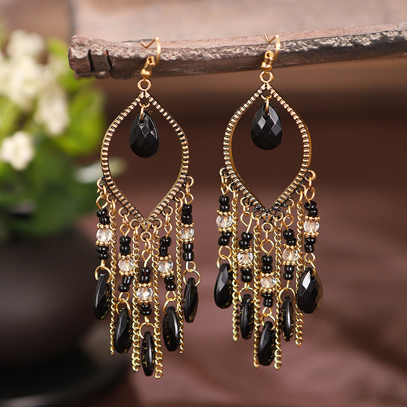 Antique Gold Plated Long Tassel Earrings For Women