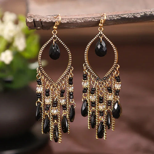 Antique Gold Plated Long Tassel Earrings For Women - Viexta