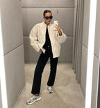 Loose Casual Street Stand Collar Pilot Buckle Jacket - Viexta