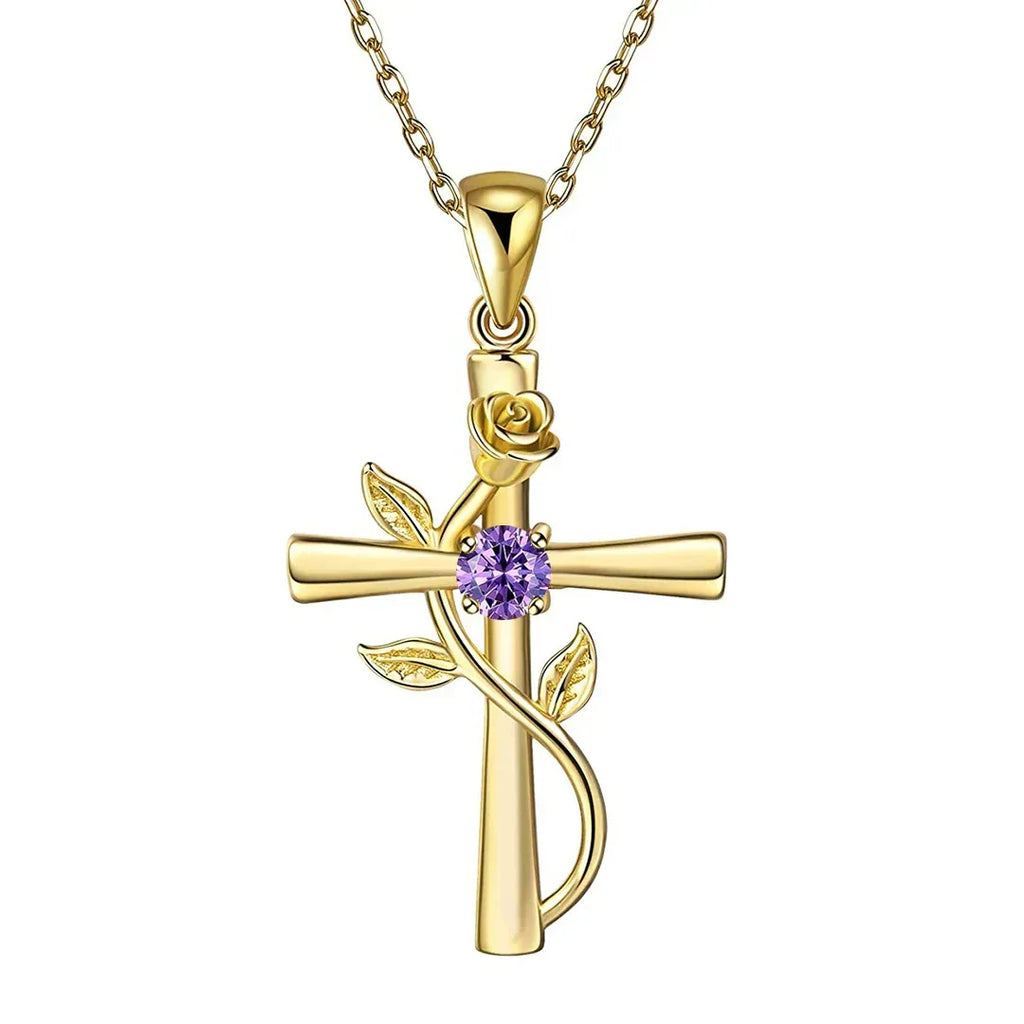 rose-cross-necklace-with-rhinestone - Viexta