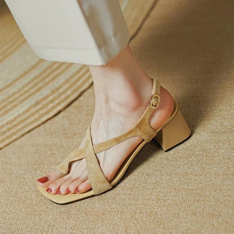 Chunky Cross Strap Heels - Viexta