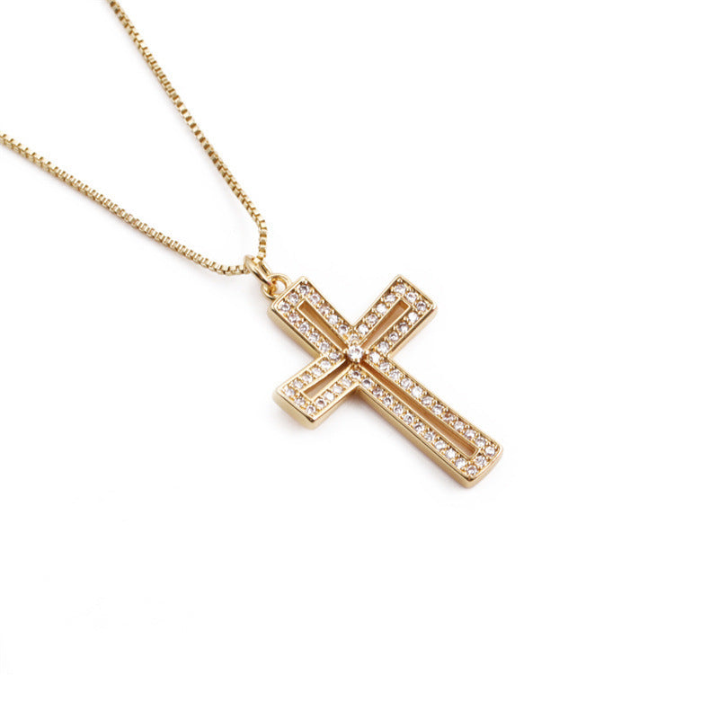 Lady 18K Gold-plated  Zircon Cross Pendant Necklace