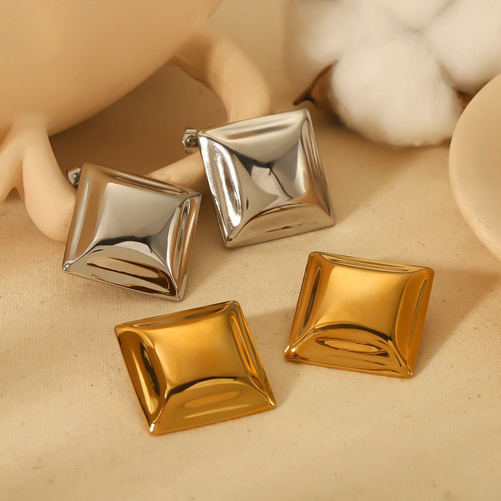Square concave convex stainless steel earrings