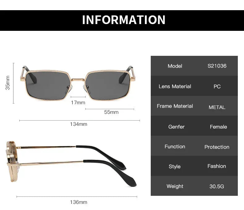 Metal Punk Square Sunglasses - Viexta