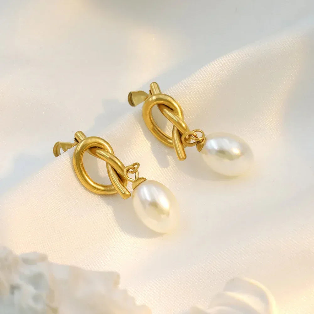 French Vintage Knotted Pearl Earrings - Viexta