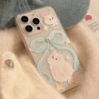 Glitter iPhone Case With Bow And Cat Charm Lanyard