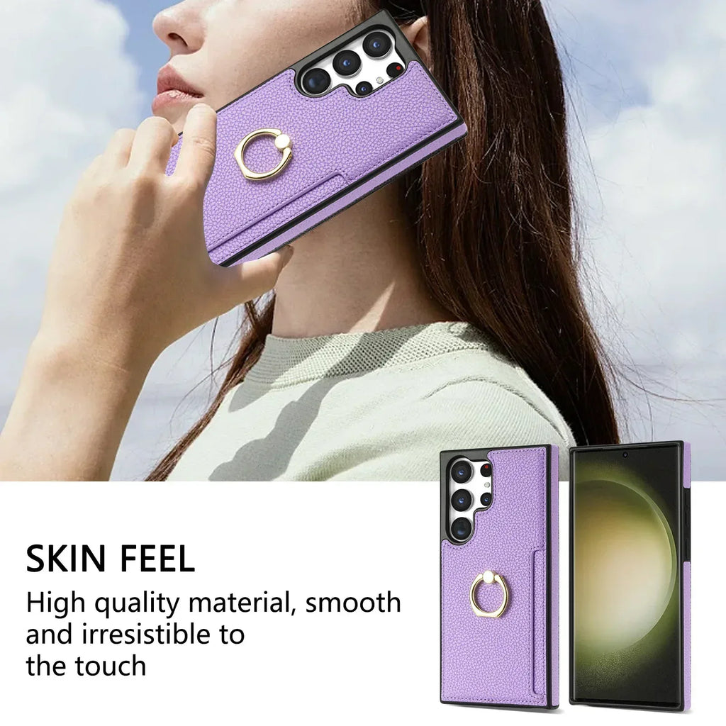 litchi-pattern-fastened-ring-samsung-case - Viexta