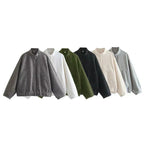 Loose Casual Street Stand Collar Pilot Buckle Jacket - Viexta