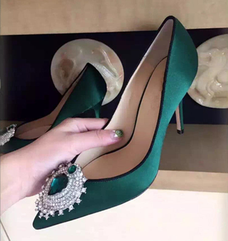 Rhinestone Pointed Satin Heels