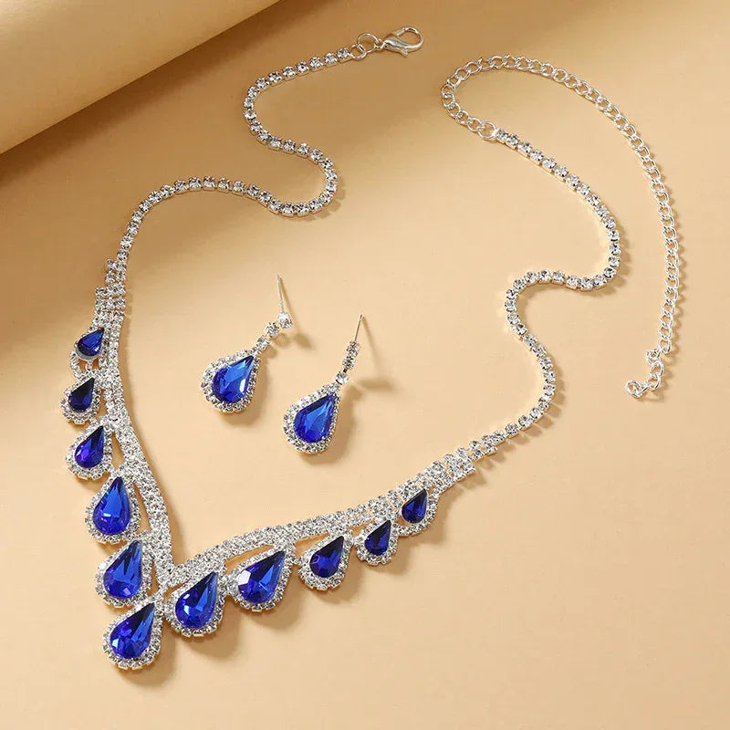 Sapphire Crystal Blue Clavicle Neckpiece Set - Viexta