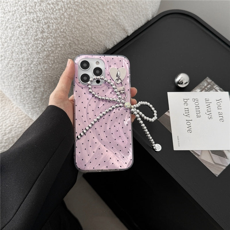 Elegant Purple Polka Dot Bow iPhone Case