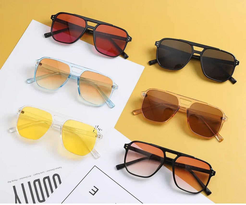 square-double-beam-fashion-black-sunglasses - Viexta