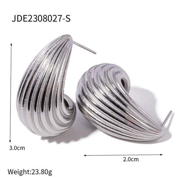 Stainless Steel Stripe Drop Earrings Exaggerated Open Ring Set Exquisite Jewelry Sets for Women Gift New
