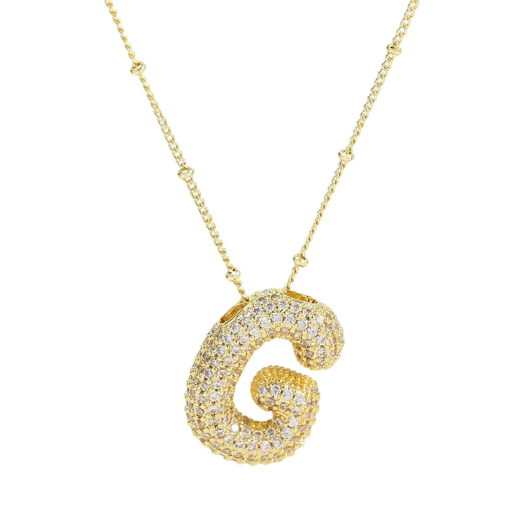 brass-zircon-bubble-letter-pendant-necklace - Viexta