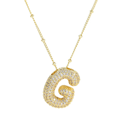 Brass Zircon Bubble Letter Pendant Necklace