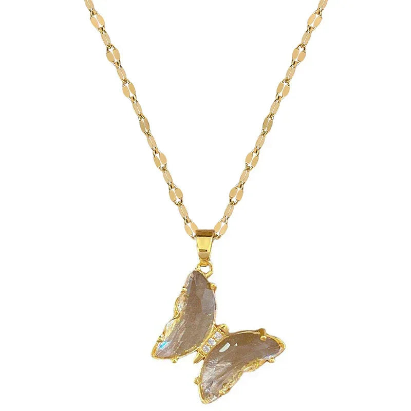 Crystal Butterfly Necklace And Earrings Suite - Viexta