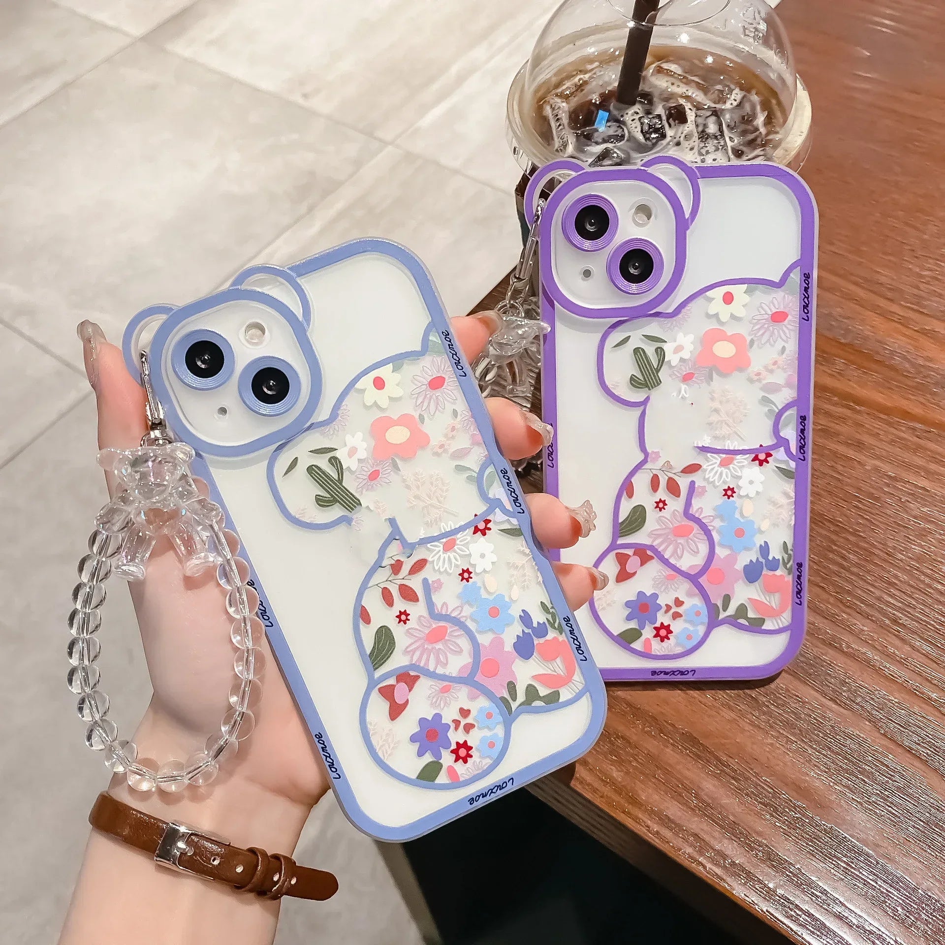 New iPhone Case Hanging Chain Cute Floral Bear - Viexta