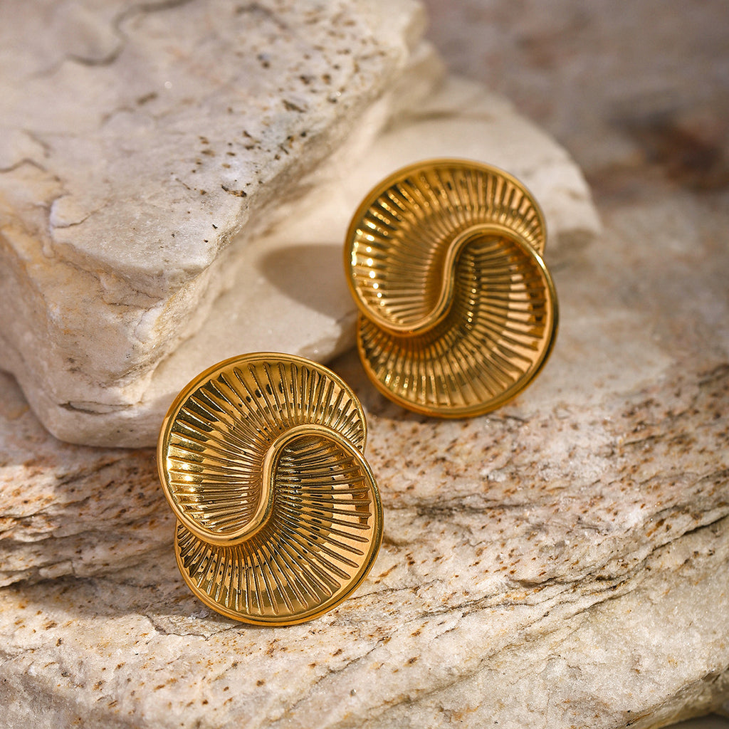 Stainless steel water droplet texture spiral earrings