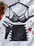 sheer-mesh-steel-ring-push-up-lingerie-three-piece-set - Viexta