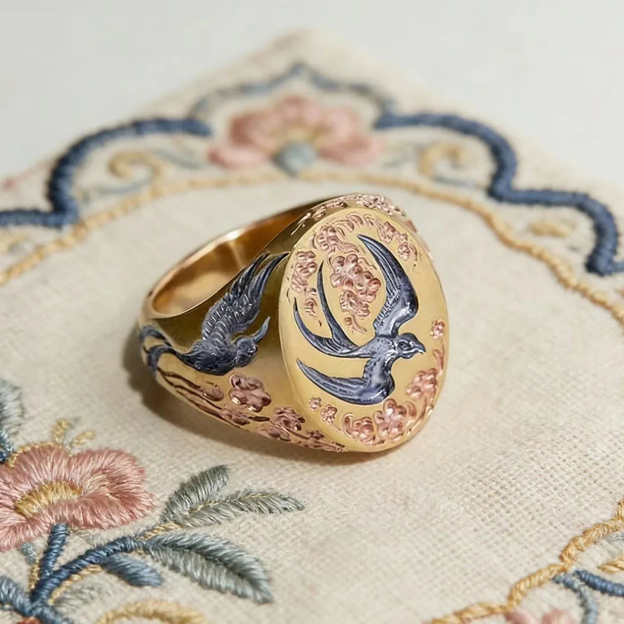 Exaggerated Retro Floral Ring