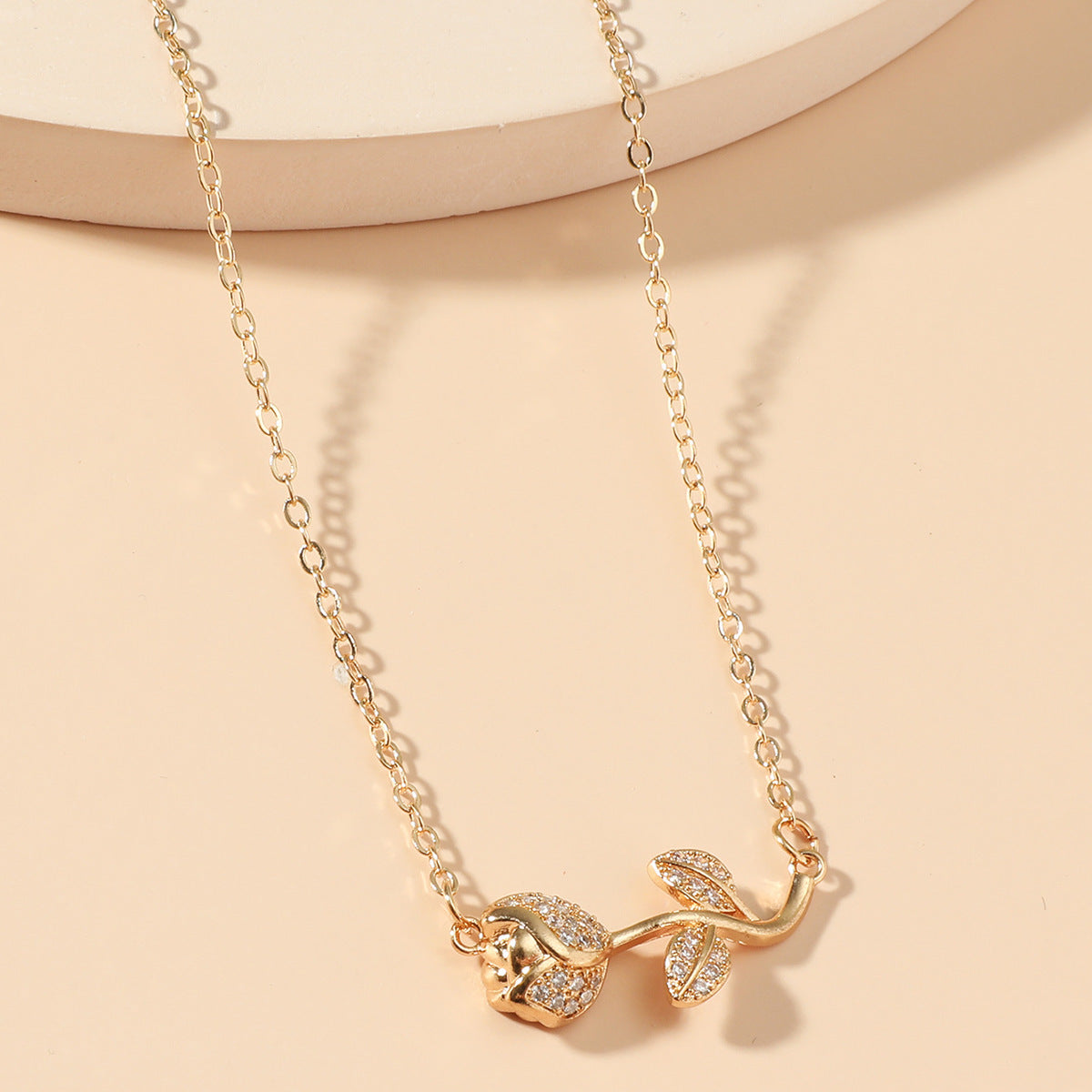 Rhinestone Love Rose Chain Necklace