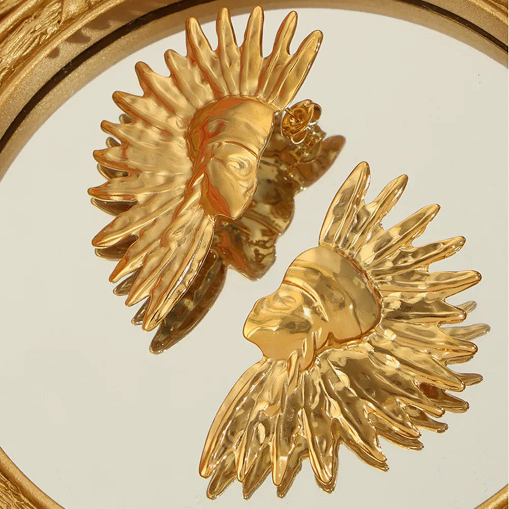 Wrinkled texture titanium steel gold-plated earrings