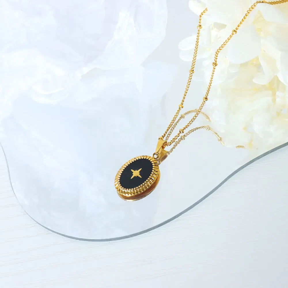 Dripping Oil Star Elliptical Titanium Steel Pendant Necklace