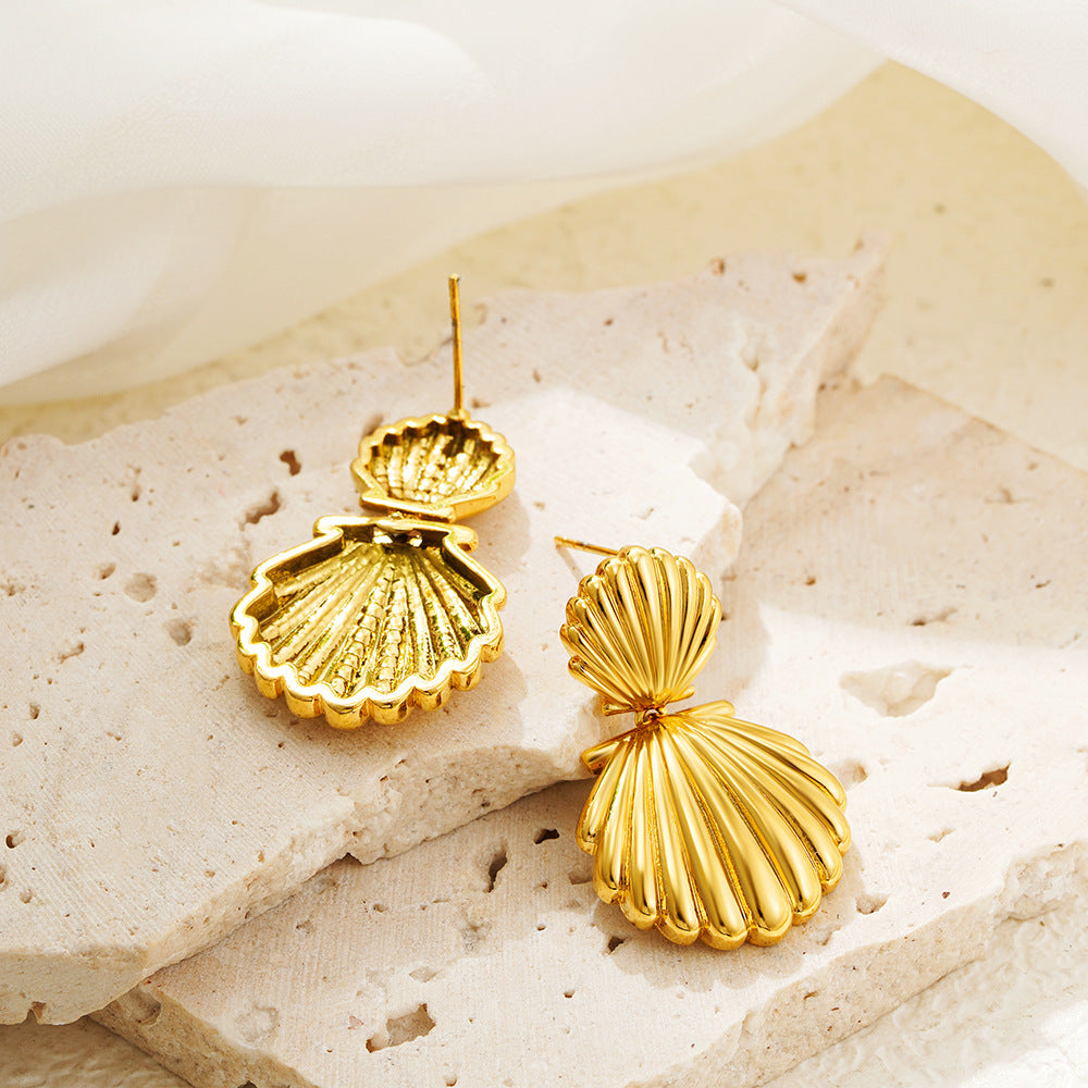 Ocean Wind Shell Titanium Steel Earrings