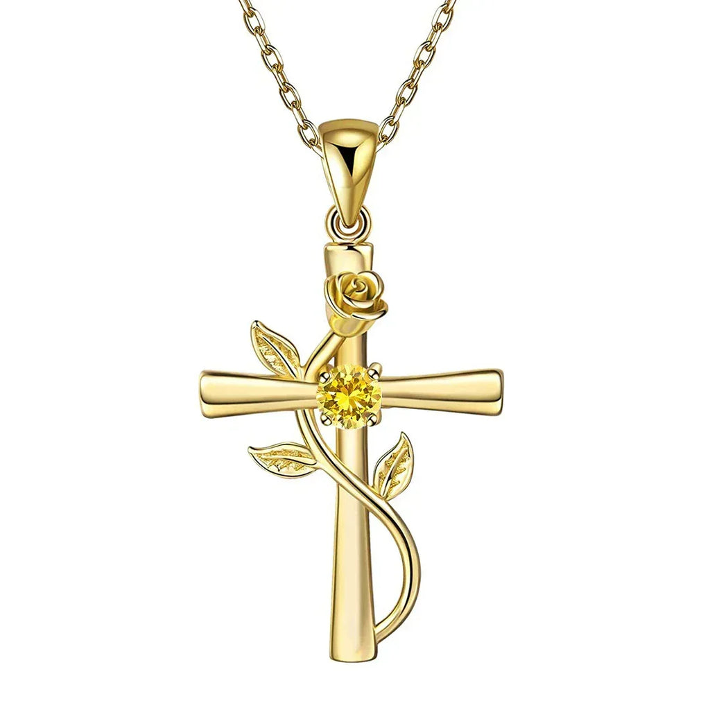 rose-cross-necklace-with-rhinestone - Viexta