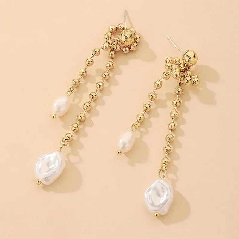 Baroque Pearl Metal Earrings - Viexta