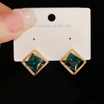 Fashion Temperament Rhombus Zircon Stud Earrings