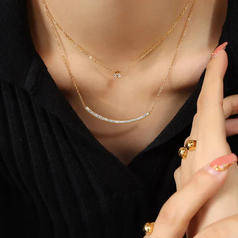 Minimalist Versatile Double-layer Zircon Neckwear - Viexta