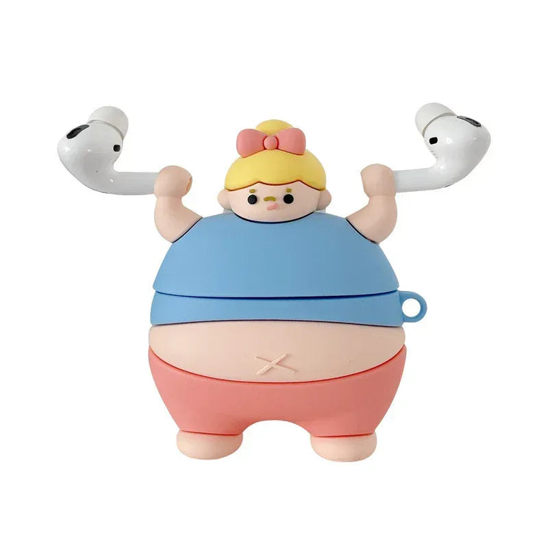 3D Cute Little Fat Man Lifting Weights Silicon AirPods Pro Cases - Viexta