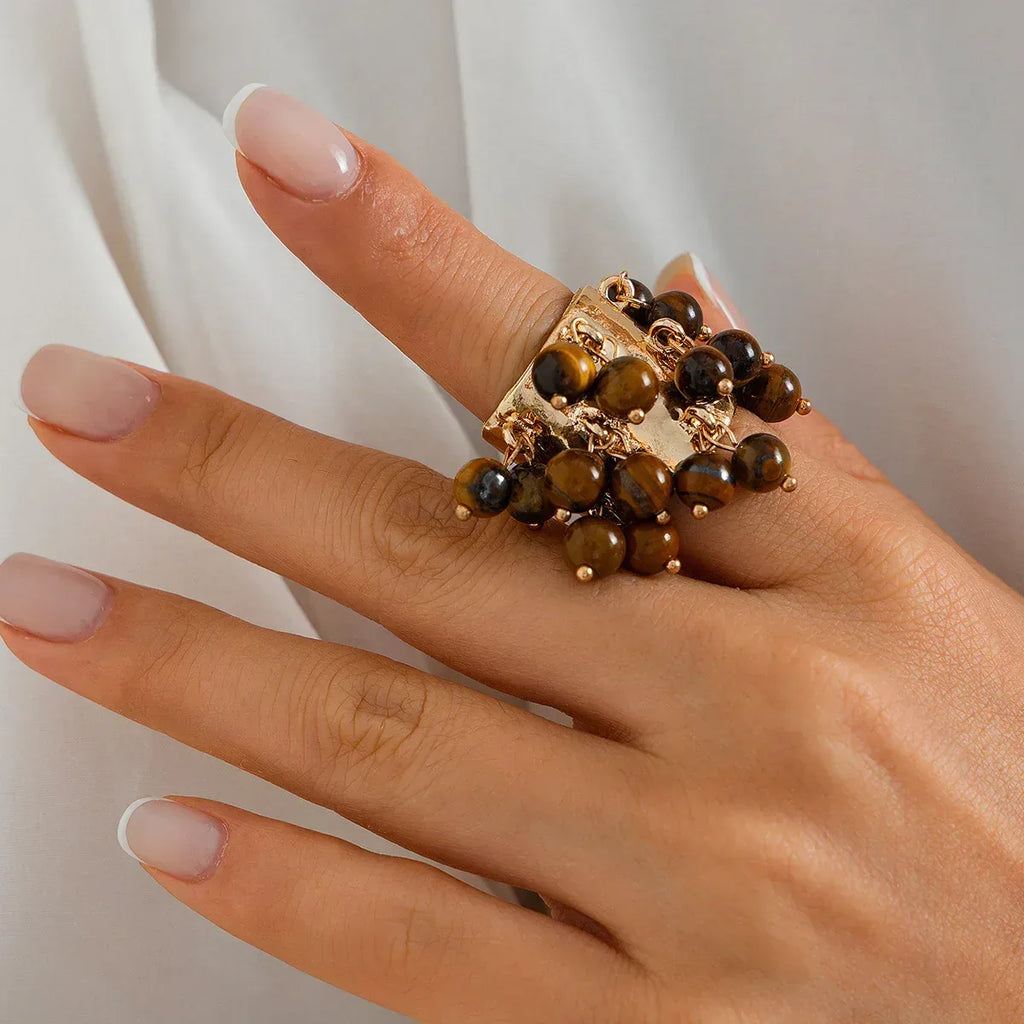 Retro Colorful Pearl Tassel Ring - Viexta