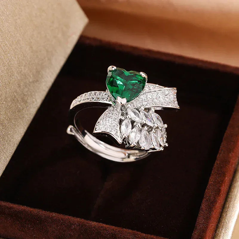 Love Emerald Bow Open Ring - Viexta