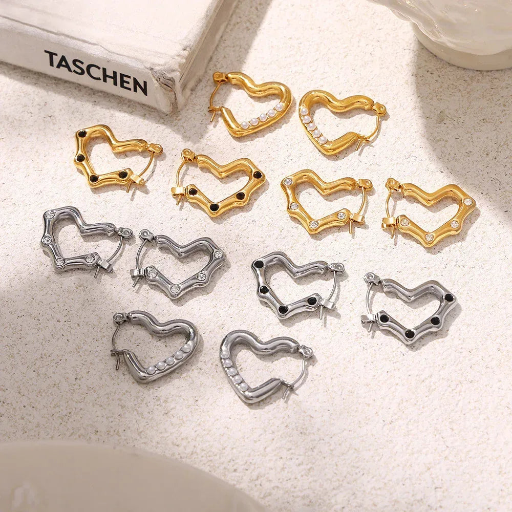 Heart-shaped Stainless Steel 18K Gold-plated Light Luxury Earrings - Viexta