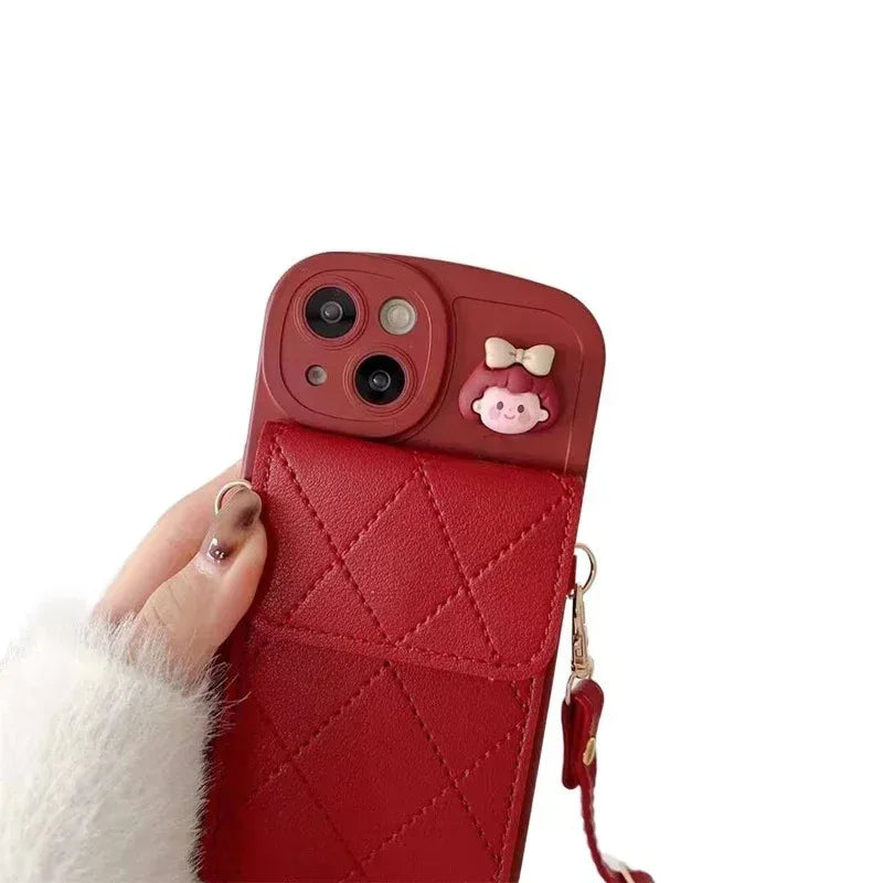 Red Crossbody Card Holder With Lanyard iPhone Case - Viexta