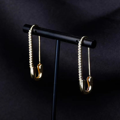 Safety-pin Zircon Earrings