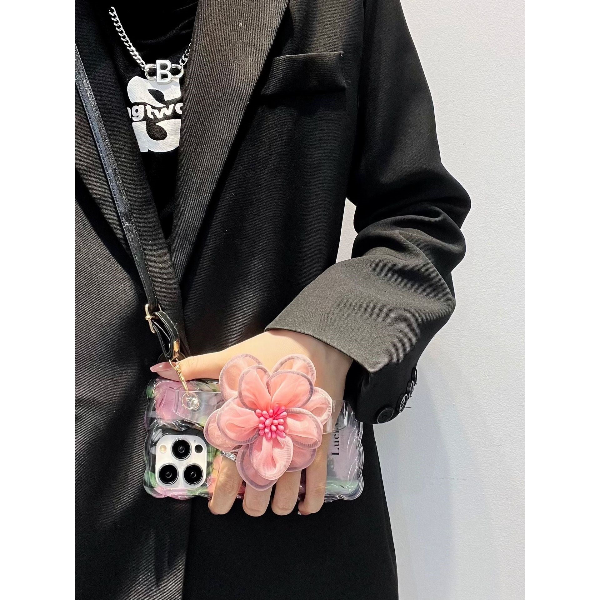 Personalized Drop-resistant Flower Wrist Strap iPhone Case