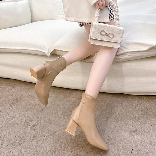 American Style Square Toe Back Zip Short Boots - Viexta