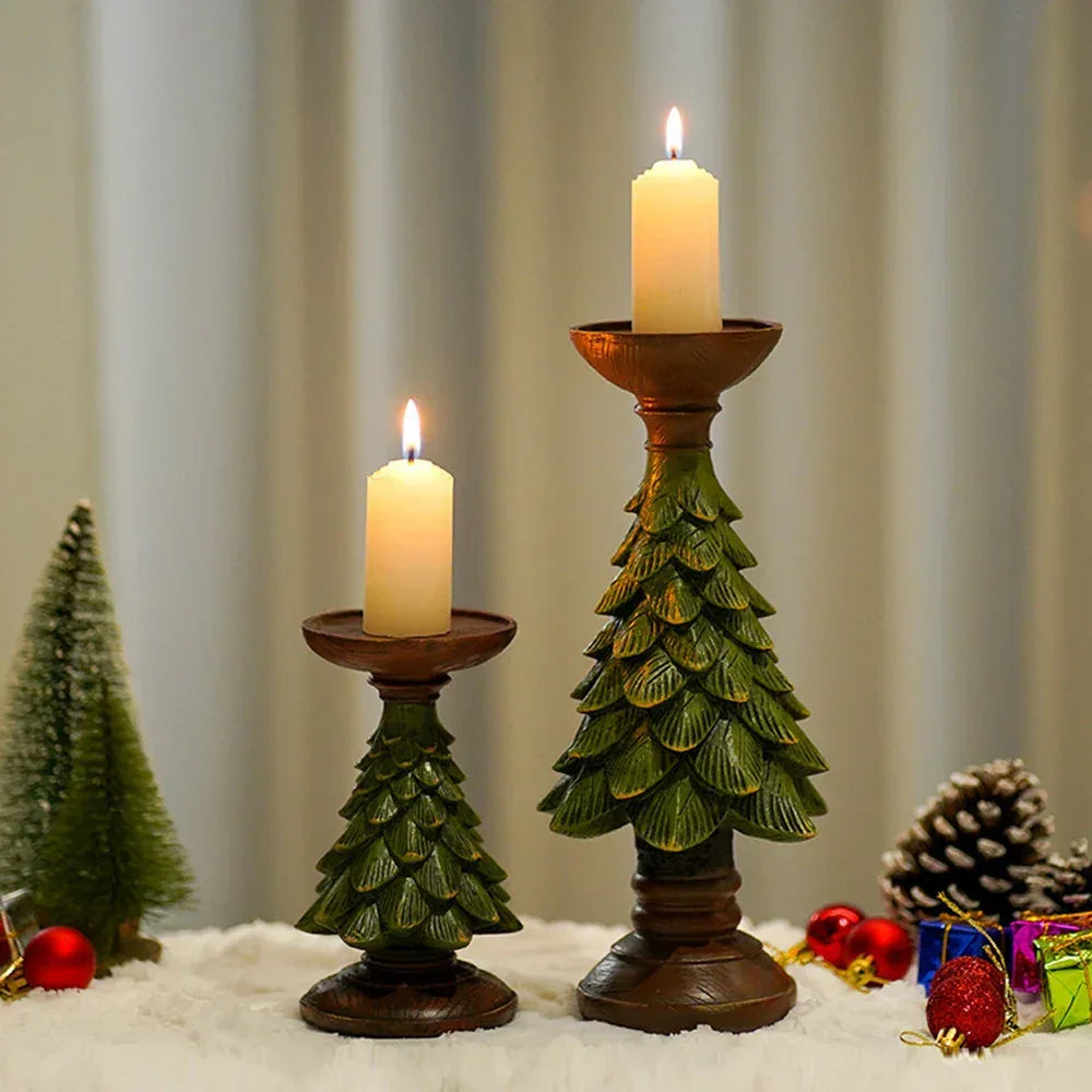 Resin Wooden Christmas Tree Candle Holder - Viexta