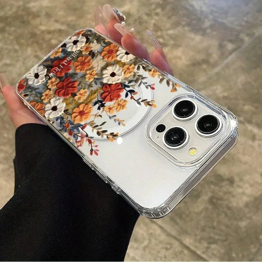 Magnetic Transparent Floral iPhone Case - Viexta