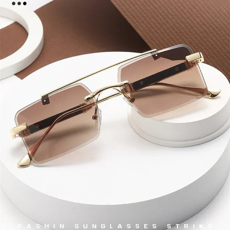 Frameless Trimming Double Beam Square Sunglasses - Viexta