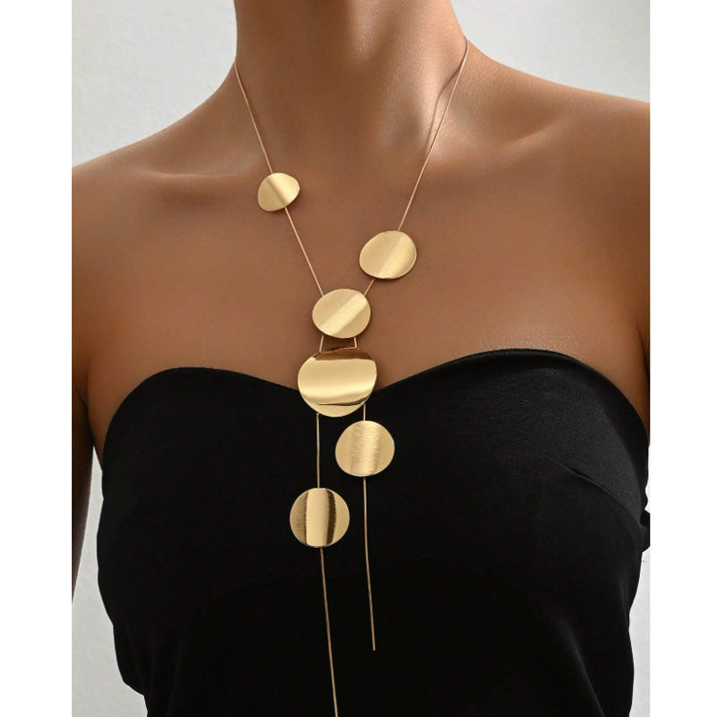 Long Trendy Wafer Hollow Necklace