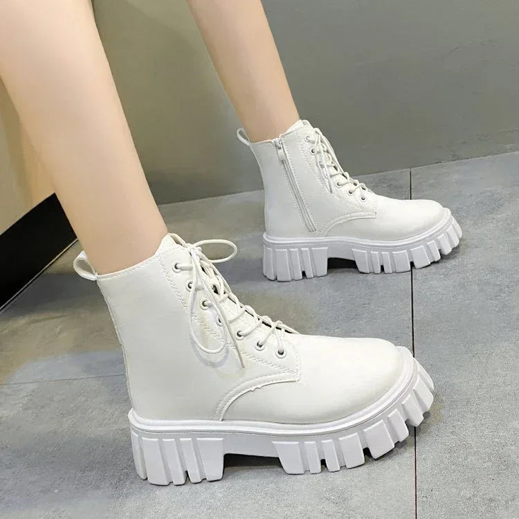 Women's Platform Lace-up Side Zip Boots - Viexta