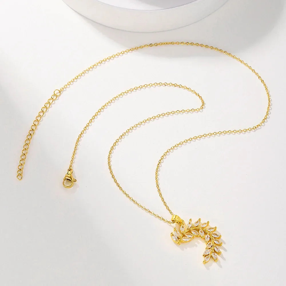 Sparkling Zircon Leaf Pendant Necklace - Viexta