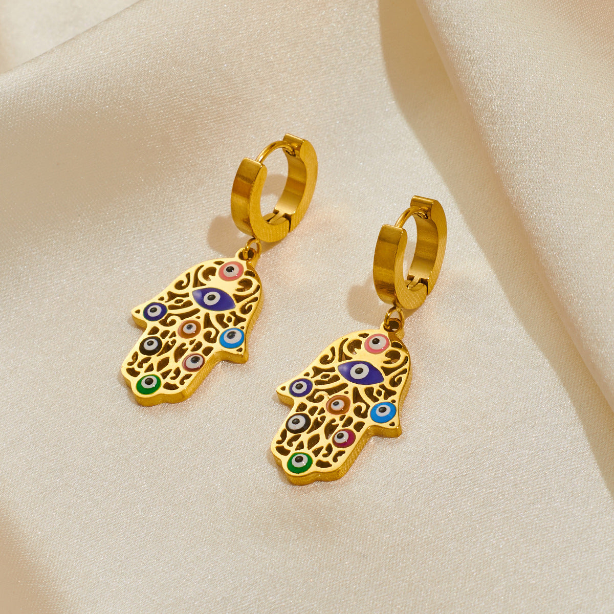 18k Palm Eye Necklace Earring Bracelet Suit