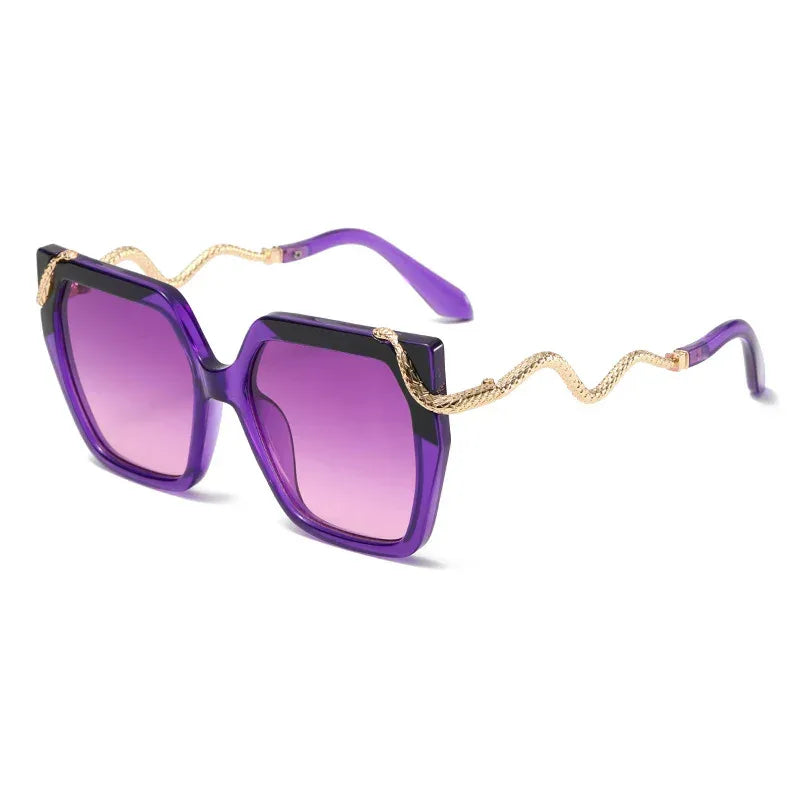 Retro Square Snake Pattern Temple Sunglasses - Viexta