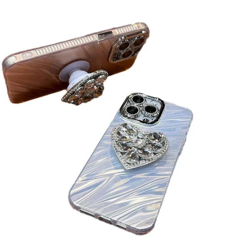 Lens Protector Rhinestone Love Bracket iPhone Case - Viexta