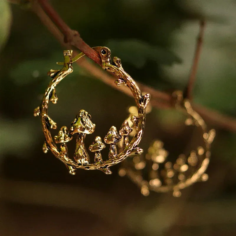 Trendy Vintage Mushroom Hoops - Viexta